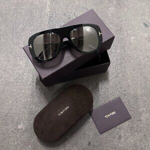 TOM FORD Cecil Sunglasses in Shiny Black & Brown